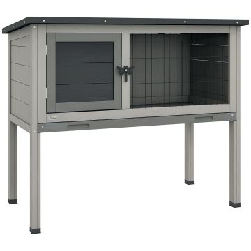 PawHut Cușcă de Iepure Ridicată, Cușcă de Iepure cu Tavă Extensibilă și Trapă, 84x43x70 cm, Gri