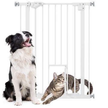 PawHut Poartă Reglabilă pentru Câini cu Ușă Mică și Montaj prin Presiune, 74-80x91.4 cm, Alb | Aosom Romania