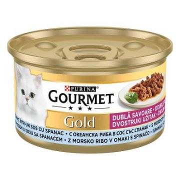 Purina Gourmet Gold, peste oceanic si spanac, hrana umeda pentru pisici, 85 g