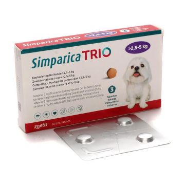 Antiparazitar extern pentru caini Simparica Trio (2,5-5 kg), 1 tableta