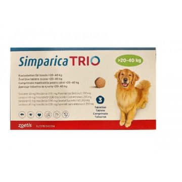 Antiparazitar extern pentru caini intre 20-40 kg Simparica Trio, 1 tableta (48 mg)