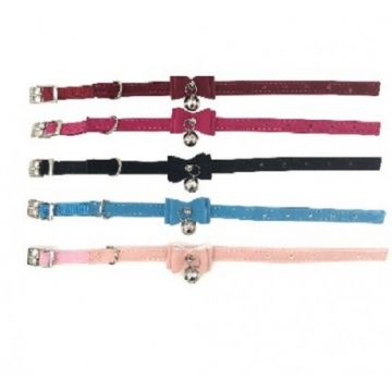 Zgarda caini, rosie, din piele cu fundita, 1 cm x 30 cm