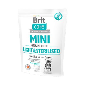 Brit Care Mini Grain Free Light & Sterilised, iepure si somon, 400 g