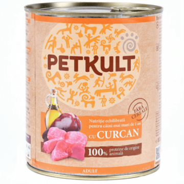 Petkult Conserva Caine Adult Cu Curcan, Pachet 3 X 800 Gr