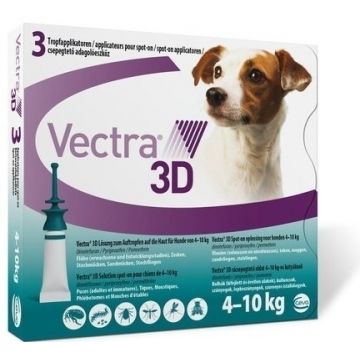 Vectra 3D 4-10 kg, antiparazitar extern pentru caini intre 4-10 kg, 1 pipeta