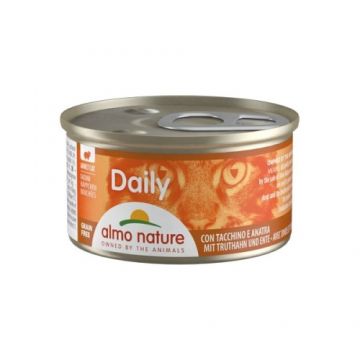 Almo Nature Daily Cat, conserva cu bucati curcan si rata, set 12 X 85 g