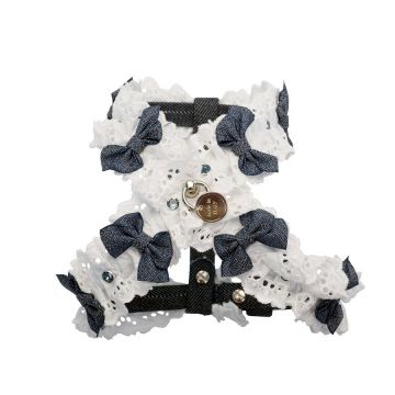 Ham elegant, blue jeans, infrumusetat cu dantele si cristale Swarovski, gat 26 cm x piept 31-35 cm