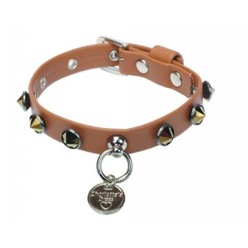 Ham din piele ecologica, maro, decorat cu capse din cristale Swarovski, gat 26 cm x piept 31-35 cm