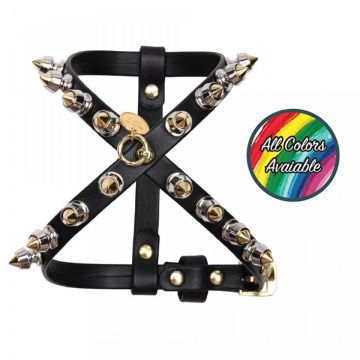 Ham din piele ecologica, negru, decorat cu capse, dimensiune XXS