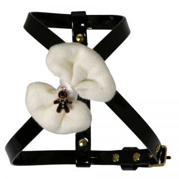 Ham ajustabil, negru, cu papion delicat si pandantiv om de turta dulce, 26 cm x 31-35 cm