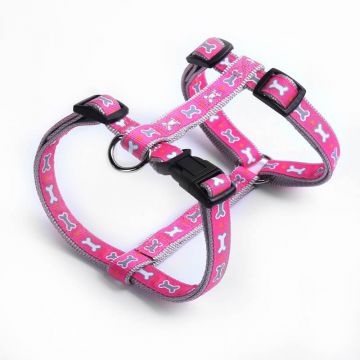 Ham nylon, roz, cu decor os, ajustabil, circumferința 25-40 cm