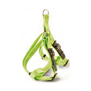 Ham ajustabil, verde, nylon captusit, cu fire reflectorizante, circumferința 70-90 cm x lățime 2.5 cm