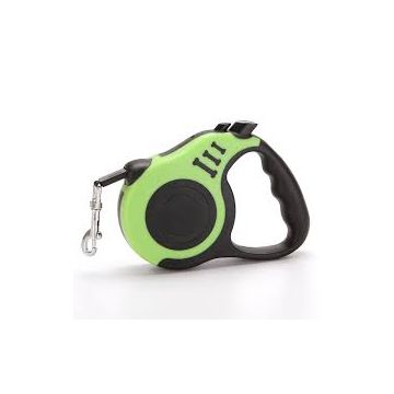 Lesa retractabila, verde, pentru caini cu greutate de pana la 25 kg, lungime 5 m
