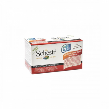 Schesir hrana umeda pentru pisici, cu ton si creveti, 6 x 50 gr