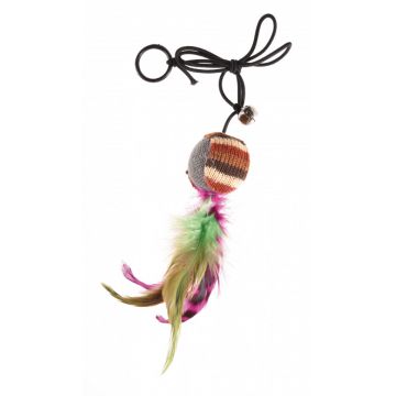 Jucarie pisica - Minge cu pene si snur