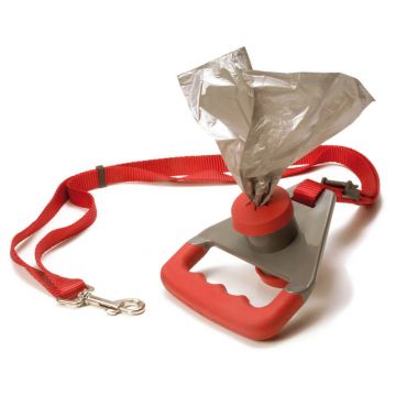 Lesa nylon cu dispenser saci igienici, rosie, maner ergonomic, lungime 120 cm, latime 1.5 cm