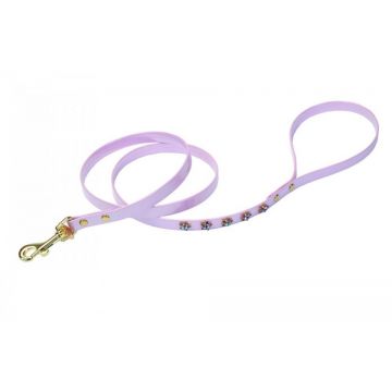 Lesa din piele ecologica, roz, decorata cu capse in forma de stea din cristale Swarovsk, lungime 1.2 m, latime 1.2 cm