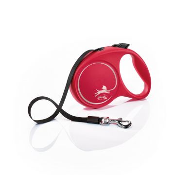 Lesa retractabila Flexi, rosie, rezistenta, lungime 5 m, pentru caini cu greutate de pana la 25 kg