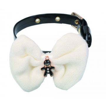 Zgarda caini, neagra, cu papion si pandantiv om de turta dulce, 25 cm x 1.2 cm