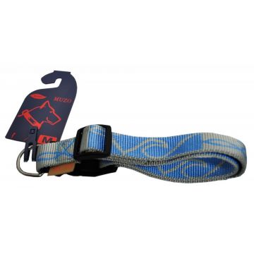 Zgarda nylon, albastru-gri, reglabila, 2.5 cm x 38-63 cm