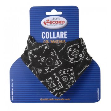 Zgarda nylon cu bandana, neagra, reglabila, 48-73 cm x 2.5 cm