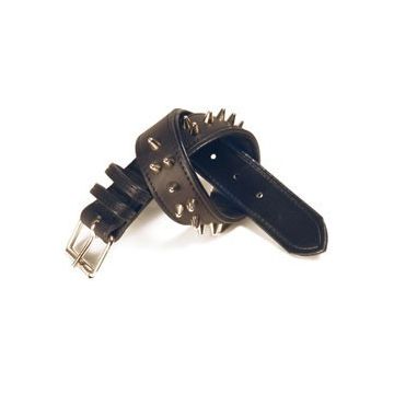 Zgarda din piele, neagra, cu tinte decorative, 2 cm x 50 cm