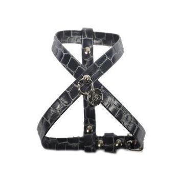 Ham din piele ecologica, albastru, decorat cu strasuri, circumferinta piept 31-35 cm x circumferinta gat 26 cm