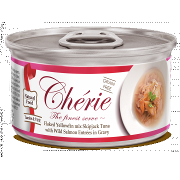 Cherie Adult Cat Grain Free Mix Fulgi de Ton cu Somon Salbatic in Sos