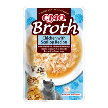Ciao Broth pentru Pisici cu Pui si Scoici