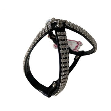 Ham Rachel, negru, din piele ecologica, decorat cu strasuri, circumferinta piept 31-35 cm x circumferinta gat 26 cm