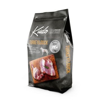 Kudo Adult Mediu-Maxi - Hrana uscata, presata la rece - Curcan si Rata - 12kg
