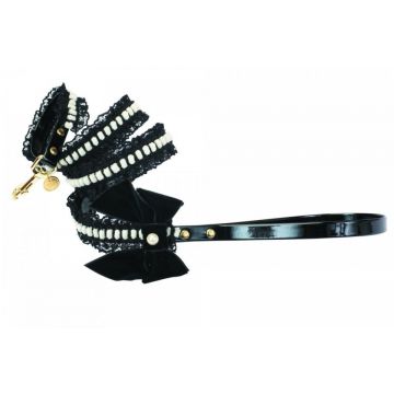 Lesa textila, neagra, decorata cu dantela si funda din catifea, lungime 1.2 m, latime 1.2 cm