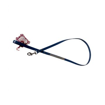 Lesa din piele ecologica, albastra, accesorizata cu lantisoare din strasuri, lungime 1.2 m, latime 1.2 cm