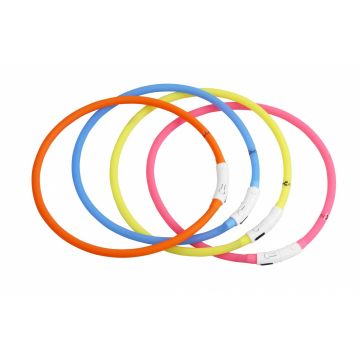 Zgarda LED pentru caini si pisici, roz/albastra, ajustabila, rezistenta la apa, lungime 65 cm