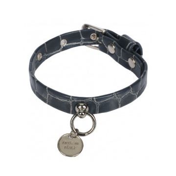 Zgarda din piele ecologica, bleumarin, imitatie crocodil, lungime 30 cm