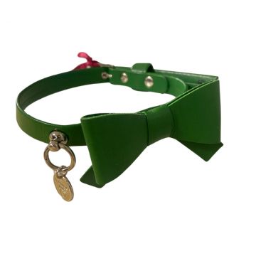 Zgarda caini, verde, din ecopiele, cu decor fundita, lungime 20 cm