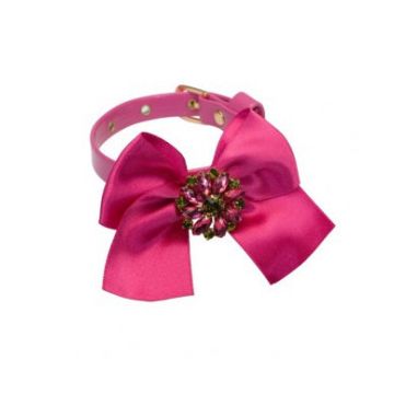 Zgarda caini, fucsia, decorata cu fundita din satin, 25 cm