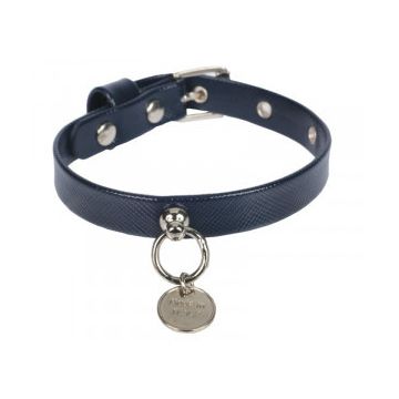 Zgarda din piele ecologica, bleumarin, imitatie crocodil, 25 cm