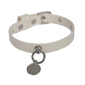 Zgarda din piele ecologica, crem, model crocodil, 25 cm