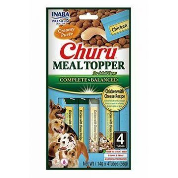 Churu Meal Topper Recompense Cremoase pentru Caini Reteta cu Pui si Branza 4 buc