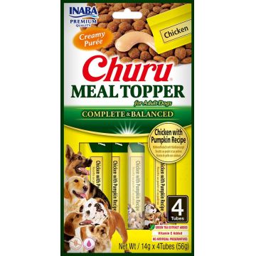 Churu Meal Topper Recompense Cremoase pentru Caini Reteta cu Pui si Dovleac 4 buc
