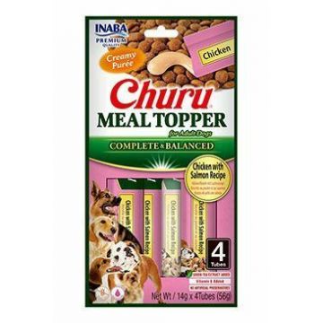 Churu Meal Topper Recompense Cremoase pentru Caini Reteta cu Pui si Somon 4 buc