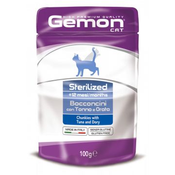 Gemon Chunkies Sterilised Cat - Hrana umeda completa ,Ton si Dorada, set 10 X 100g
