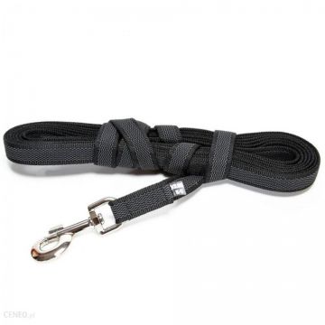 Lesa antiderapanta cu maner, neagra, utilizare indelungata, lungime 10 m, pentru caini cu greutate de pana la 30 kg