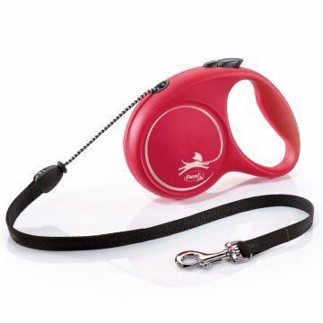 Lesa retractabila Flexi, cu fir, rosie, lungime 5 m, pentru caini cu greutate de pana la 20 kg