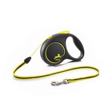 Lesa retractabila Flexi, neon, lungime 5 m, pentru caini cu greutate de pana la 12 kg