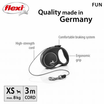 Lesa retractabila, cu fir - Flexi Fun - XS - Negru