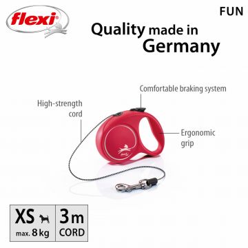 Lesa retractabila cu fir, rosie, rezistenta, lungime 3 m, pentru caini cu greutate de pana la 8 kg