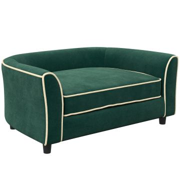 PawHut Canapea pentru Câini, Pat Elegant pentru Animale de Companie, Canapea Modernă pentru Câini de Talie Mică și Mijlocie, 79x56x35 cm, Verde Închis