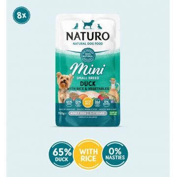Pouch Naturo Dog Adult Mini cu Carne de Rata si Orez 150 Gr